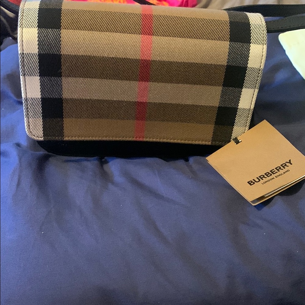 Burberry Beige and Pink Plaid Crossbody Bag